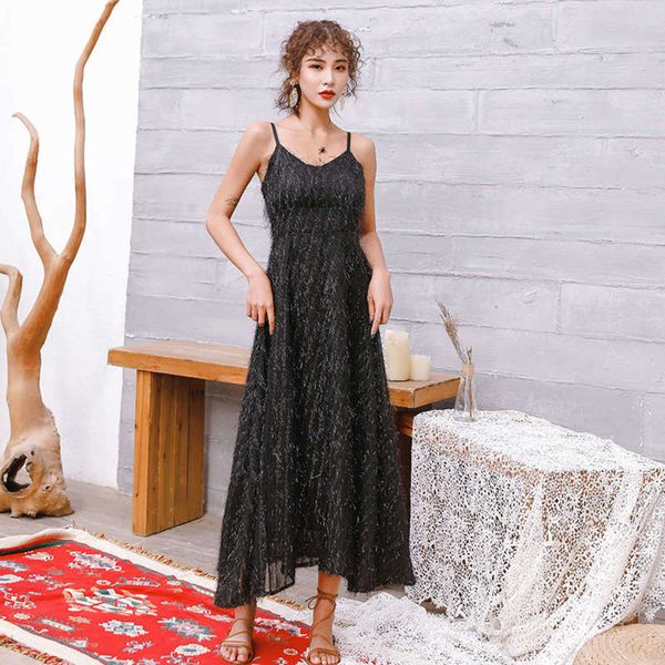 

holiday thin hainan beach sanya seaside suspender hepburn style small black dress, Black;gray