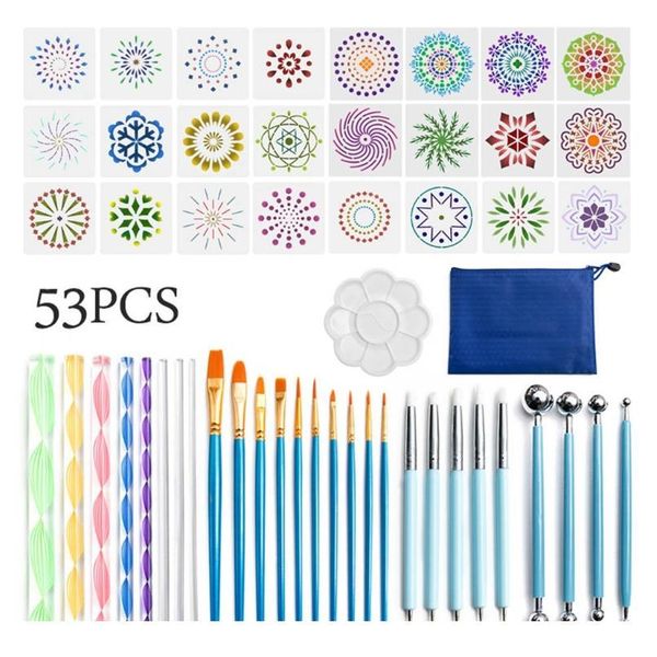

53pcs mandala dotting tools set for painting rock stone acrylic stick drawing brush stencil temp qylidf, Silver