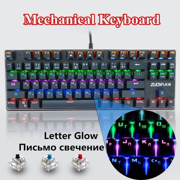 

gaming mechanical keyboard red blue switch 87 keys russian english mixed backlit wired keyboard for notebook pc1