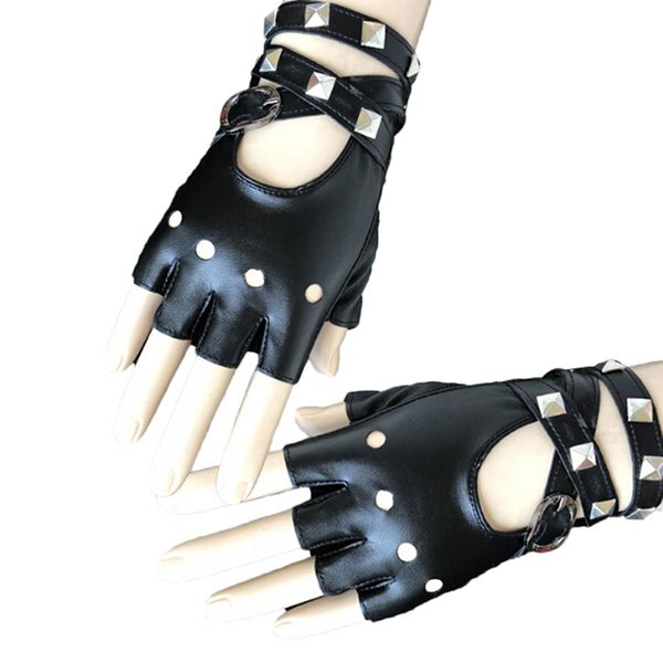 

women gothic punk cool disco dance rock-and-roll fingerless ladyies short pu leather gloves black red white, Blue;gray
