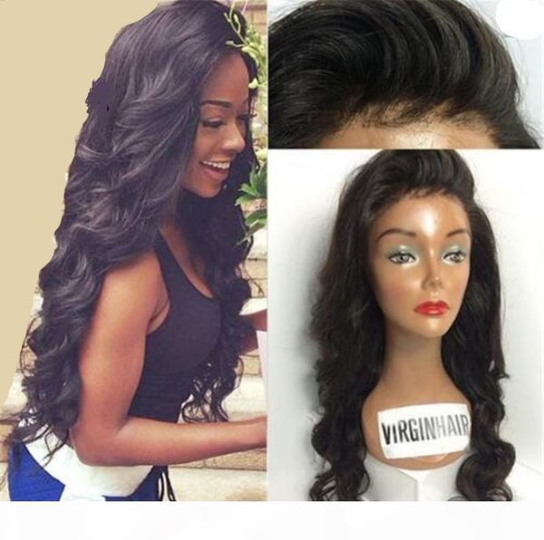 

brazilian full lace wigs with baby hair 7a human hair wig body wave full lace human hair wigs glueless lace front, Black;brown
