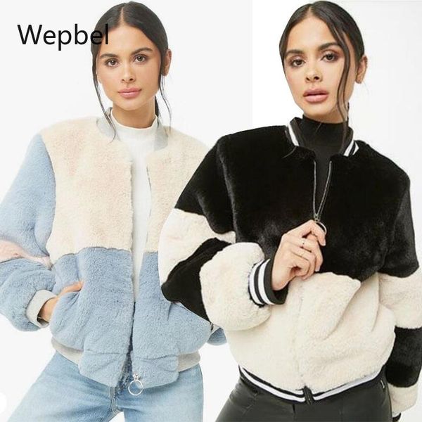 

womens jackets autumn fleece shirt black white panel jacket round neck baseball uniform zip coats outwear, Black;brown