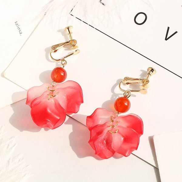 

ear piercing stud earrings cuff women fashion korean style funny statement flower tassel girl acrylic earrings clips, Silver