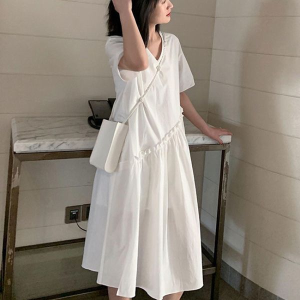 8867 # Sommer weiße Baumwolle Mutterschaft gerades Kleid koreanische Mode lose Kleidung für schwangere Frauen Schwangerschaft Freizeitkleidung LJ201123