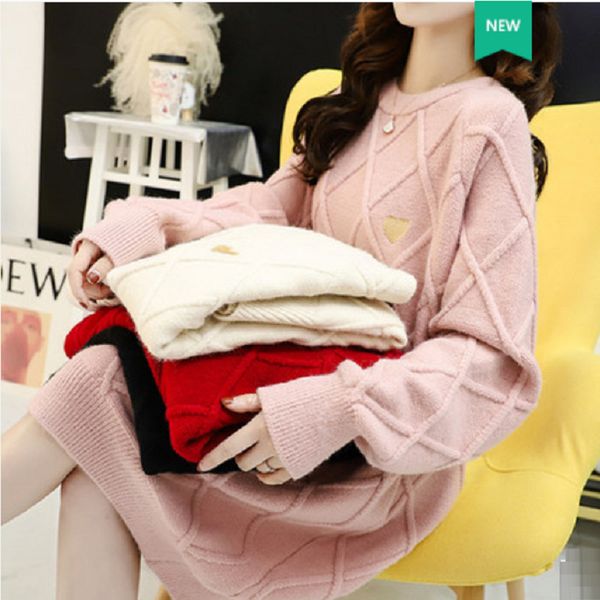 

2021 new mode plus size female winter clothes 140kg mid length loose and thin woman's sweater lvkm, Black