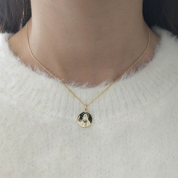 

louleur 925 sterling silver double-sided maria portrait small pendant necklace gold round figure exquisite necklac jewelry q0531