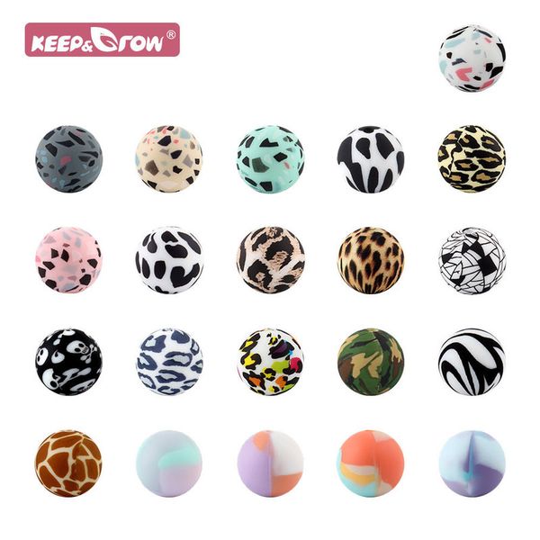 50 шт. Силиконовые бусины 15 мм Leopard Terrazzo Print Baby Teathet Buff Tie-Dye DIY Pacifier Цепь Младенческая Уход за полостью Остров Teether Pearl 220211