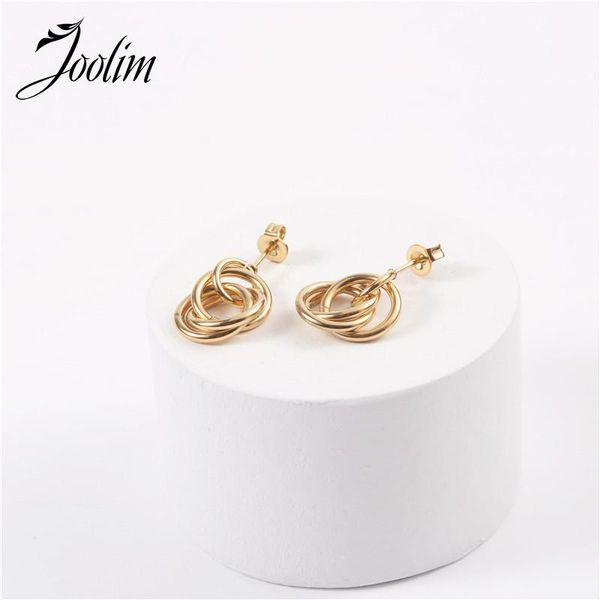 

joolim triple stainless steel hoop earrings design jewelry, Golden;silver