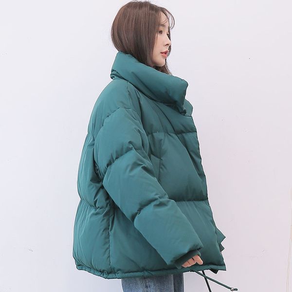 

oversize preppy style down jacket women stand collar short down coat loose fit outerwear 2021 autumn winter collection, Black