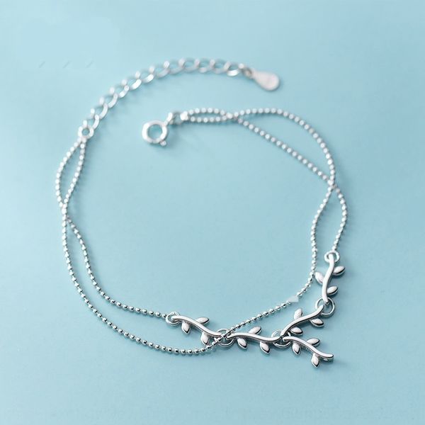 

qsdeu eloge pearljewelry йинсена серия браслет леди ветвь простой мода двойного слой жемчужного листьев ювелирные изделия браслет s925 pearl, Golden;silver