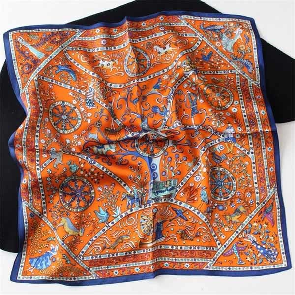 

100% pure silk scarf women life tree print square scarves wraps silk foulard head tie neckerchief hijab bandana 53x53cm, Blue;gray