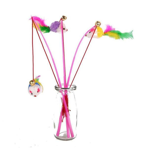

interactive pet cat toy cute design feather teaser wand plastic toy with bells for cats color multi products for pet