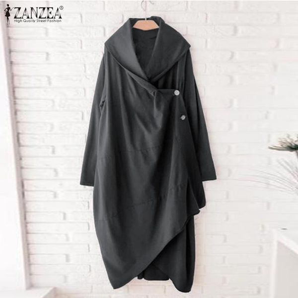

fashion zanzea asymmetrical outwear women's thin coats casual long sleeve lapel neck blusas female button cardigans s-5xl 1, Black;brown