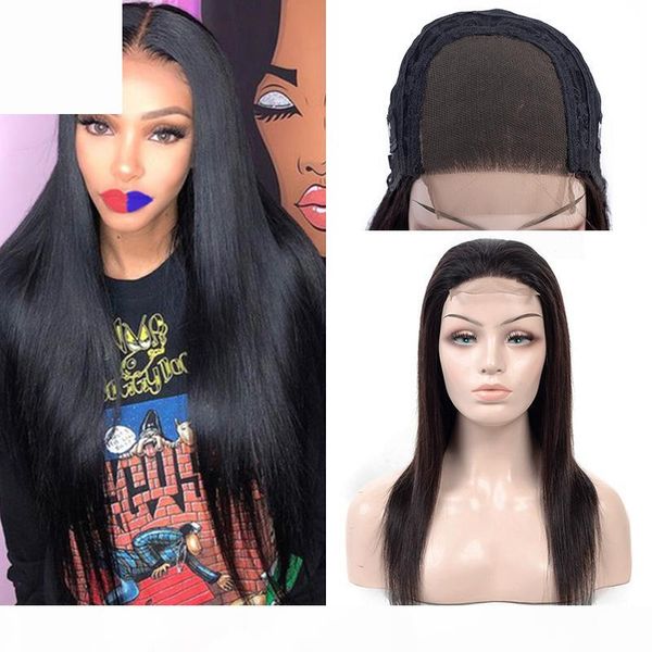 

brazilian human hair lace front wigs for black women silky straight 4x4 closure lace wig 180% 250% density wig natural color