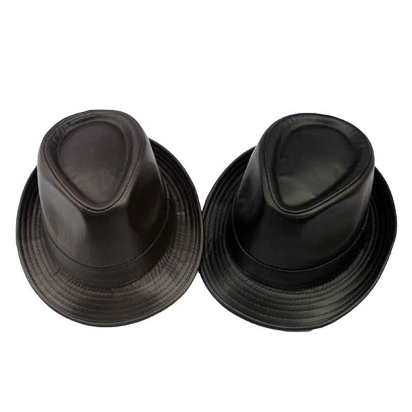 

wide brim hats men women stylish faux leather panama trilby cap solid color jazz fedora hat hatcs0073, Blue;gray