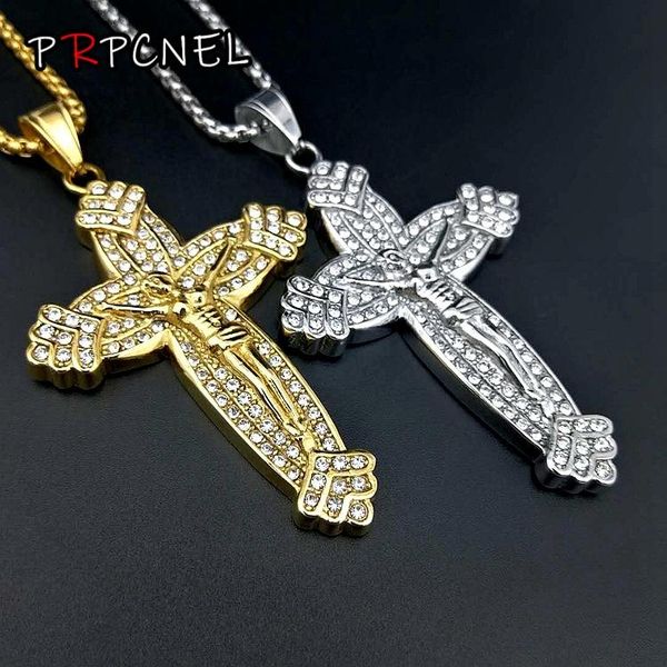 

pendant necklaces hip hop crucifix jesus cross necklace stainless steel christs gold silver color chain men jewelry gifts