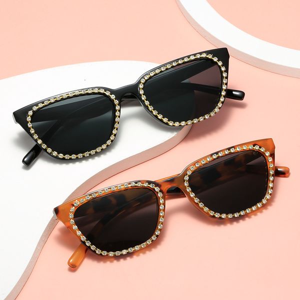 

2020 new small frame cat's eye trend sunglasses personality diamond street shooting net red glasses designer jjkd, White;black