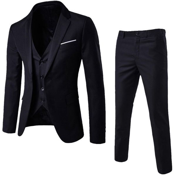 

3шт / set plus размер мужчины пиджаки костюмы сплошной цвет с длинным рукавом нагрудные тонкий кнопки деловой костюм мужской костюм блейзеры, White;black