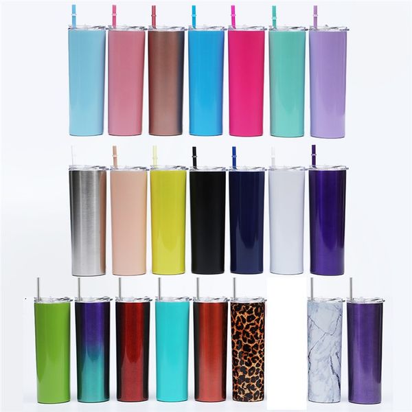 

new stainless steel straight cup 23 colors tall skinny tumbler 20oz vacuum insulation water mug with lid straw 24pcs t10i0024