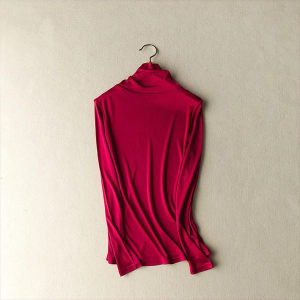

2021 autumn winter women nature silk double sided knitted real silk neckwear thin high collar thermal underwear t shirt, White