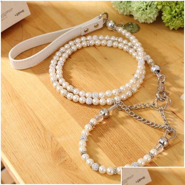 

moccapet ]new silver pearl pet collar leash set dog collar dog leash pet supplies dog colla jllwze sport777