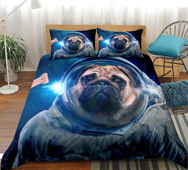 

3d space pug duvet cover set galaxy dog bedding kids boys girls cartoon pug quilt cover queen home textiles king galaxy dropship