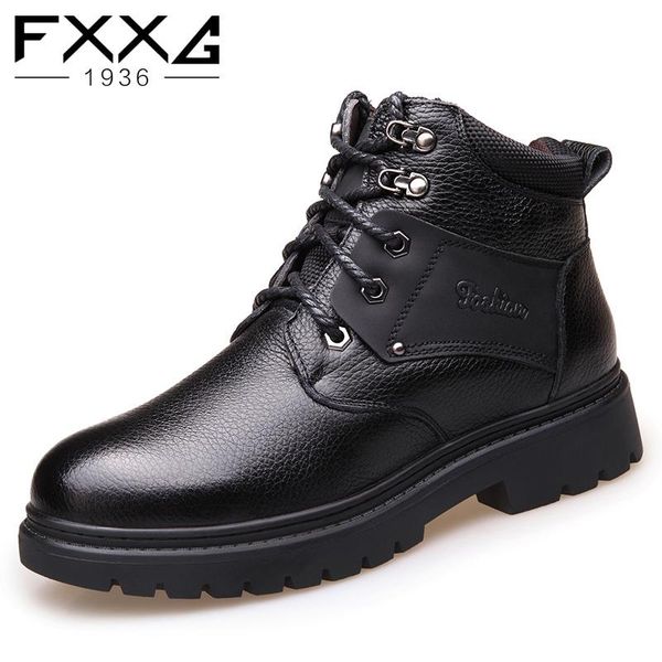 

boots winter leather men's ankle snow high helper plus down warm 305, Black