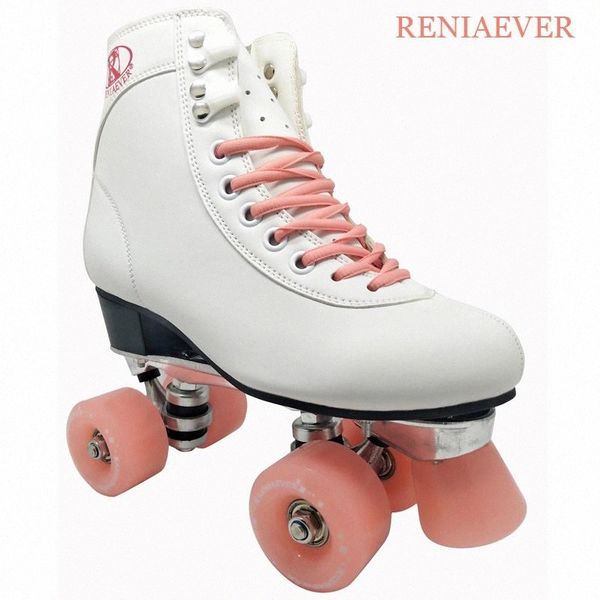 

roller skates double line skate white women female lady with pink pu 4 wheels two line skating shoes #e07n