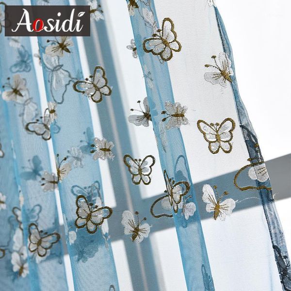 

white butterfly embroidery tulle for the living room bedroom blue organza sheer window curtains embroidered lace voile curtains1