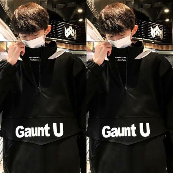 

e0hdj cotton sweater fashion ins loose men's brand jacket casual t-shirt t-shirt men's hooded handsome large size jacket sweater c, Black
