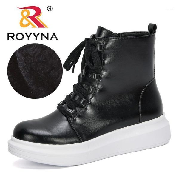 

royyna 2020 new designers popular style winter strappy vintage women boots flat platform ladies shoes woman botas mujer trendy1, Black