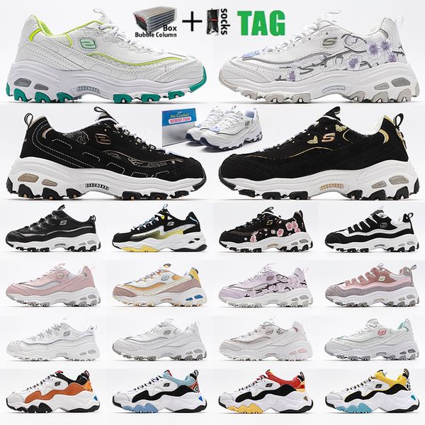 

2022 womens skech skechers d'lites fashion panda shoes thick-soled high-rise retro stitching lightning line flow eva outsole new women, Black