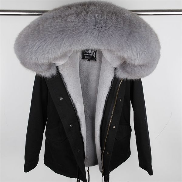 MAO MAO KONG 100% vero collo di pelliccia di procione inverno cappotto di pelliccia donne camuffamento nero parka cotone faux fur fodera cappotto giacca LJ201021