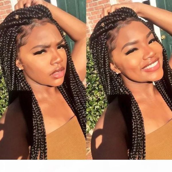 

fashion 30#1b# brown black braided wigs with baby hair long braids wigs glueless synthetic lace front wigs for black women heat resistant