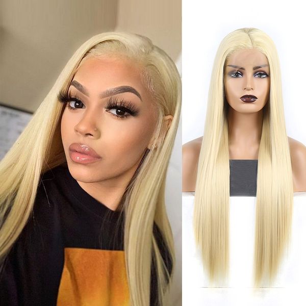 

charisma blond wigs long silky straight hair synthetic lace front wig heat resistant wig side part cosplay wigs for women, Black;brown