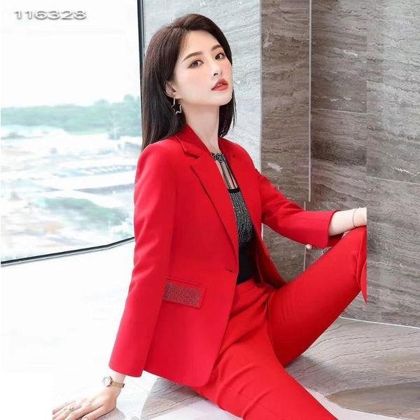 

suit women's 2020 winter wear new foreign style age reduction drill blazer slim fit micro pull capris two piece set1, White