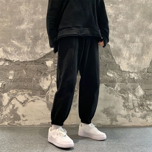 

men's new 2021 autumn/winter fine fit and long trousers wool curls fashion youth clothes xuu0, Black