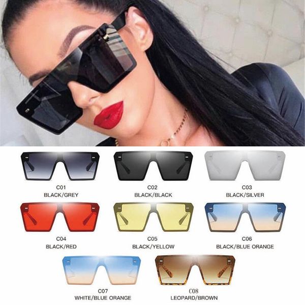 

sunglasses 2021 large square women's fashion flat integrated men's gafas shading glasses uv400, White;black