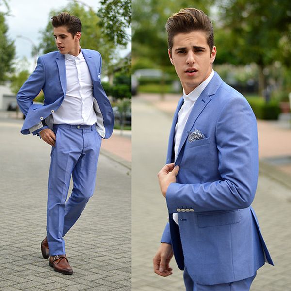 Sıcak Satış Groomsmen Düğün Smokin İki Düğme Erkek Damat Çentikli Yaka Slim Fit Prom Parti Blazer Ceket (ceket + pantolon) Suits