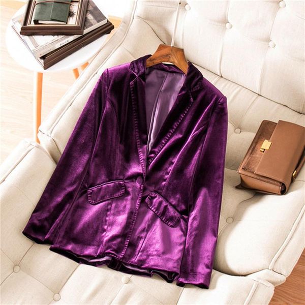 

2020 new arrival autumn winter velvet jacket women solid long sleeve suit blazer ladies coat blue burgundy black slim clothes, White;black