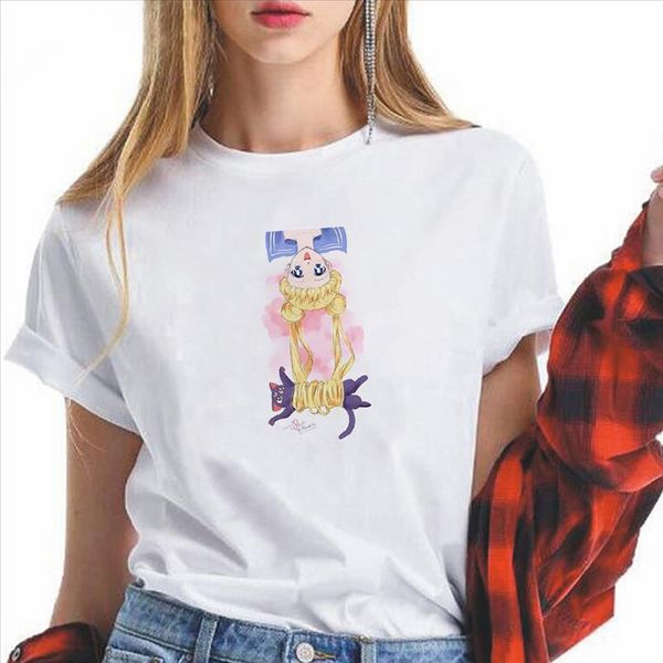 

cartoon sailor moon womens tshirts graphic fashion short sleeve streetwear summer plus size t shirt cute harajuku girl aesthetic, White