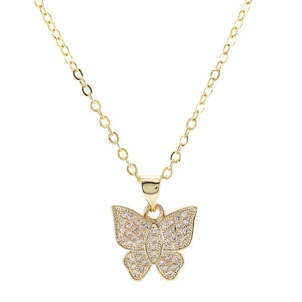 

jewellery insect copper butterfly charms necklaces & pendants cubic zirconia /gold color chain for women jewelry gift, Silver