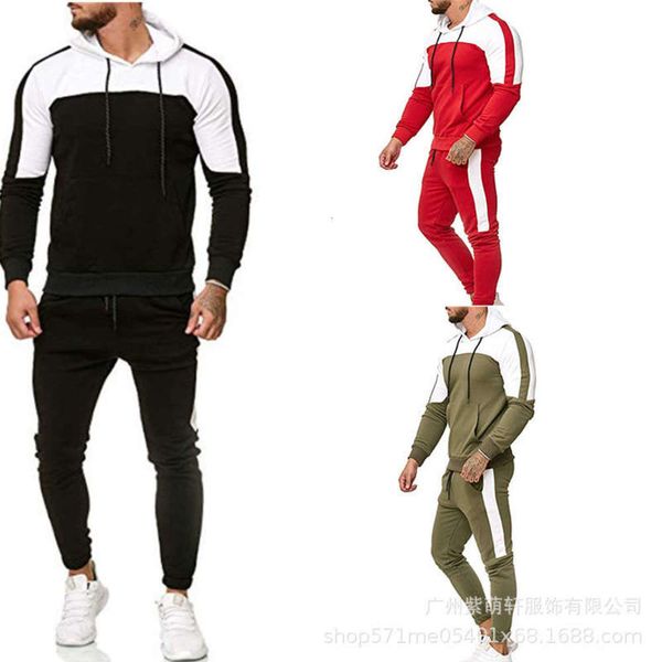 

piece autumn winter muscle sports casual hooded men's suit, Gray