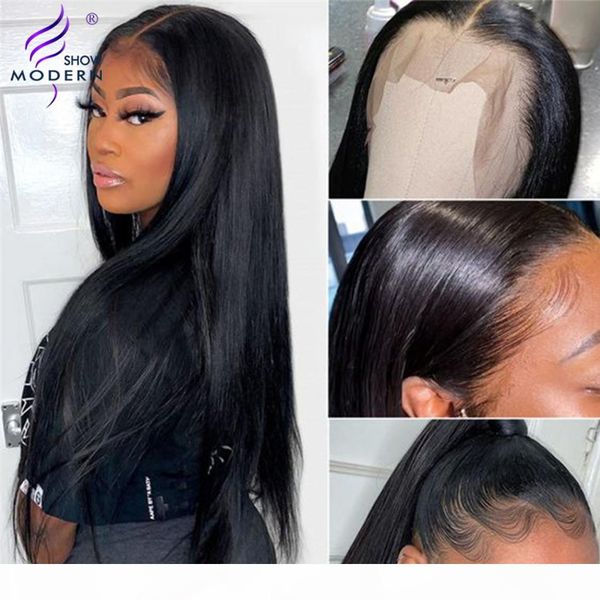 

modern show peruvian straight hd transparent lace front wig remy t part lace human hair wigs pre plucked frontal wig 150%, Black;brown