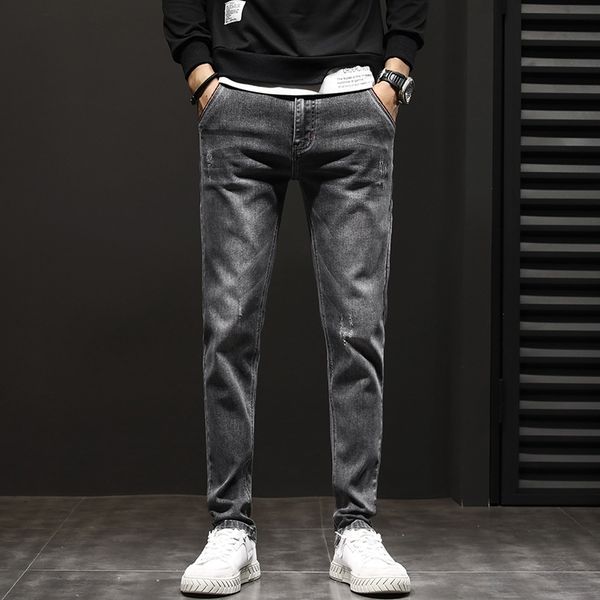 

jeans slim straight tube new style fashion in autumn and winter 2020 men's jeans men's pants trousers youth korean stretch pants d, Blue