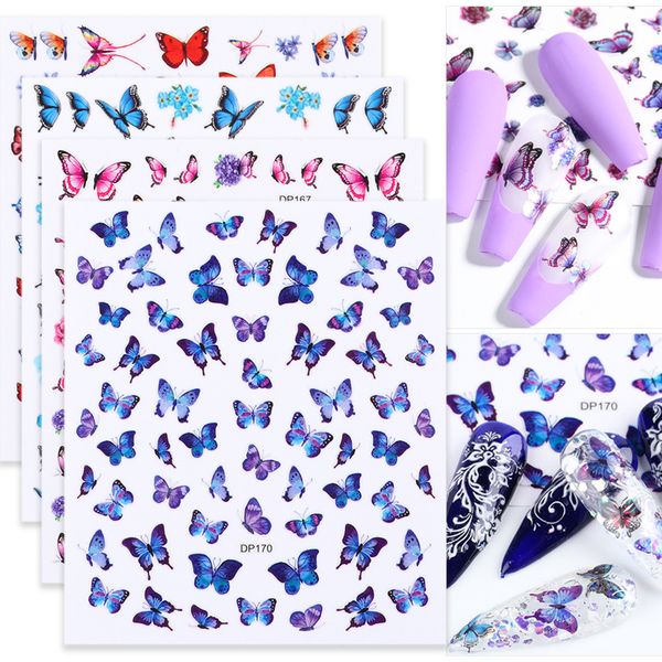 

3d butterfly stickers for nails romantic flowers rose blue nail art decoration floral decal tips diy design manicure chdp159-170, Black