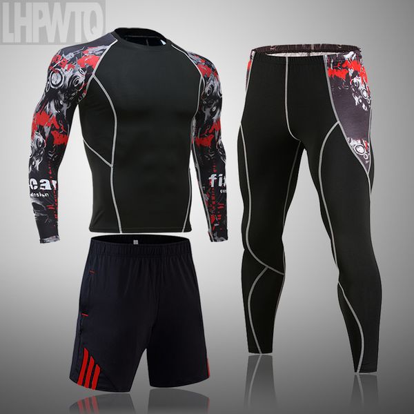 

men's sports suit mma rashgard male quick drying sportswear compression clothing fitness training kit thermal underwear leggings q1217, Black;white