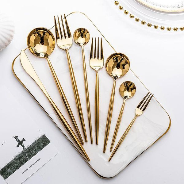 

gold cutlery set forks spoons knives tableware steel cutlery set stainless steel dinnerware set chopstick spoon knife fork h jllyxc