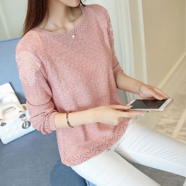 

women's sweaters hed white hollow out sweater women casual knit base long sleeve o neck fashion loose elegant slim female, White;black