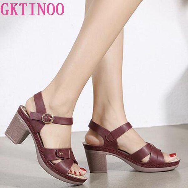 

gktinoo women's sandals leather platform sandal 2021 summer thick sole high heels ladies sandal summer shoes for women, Black